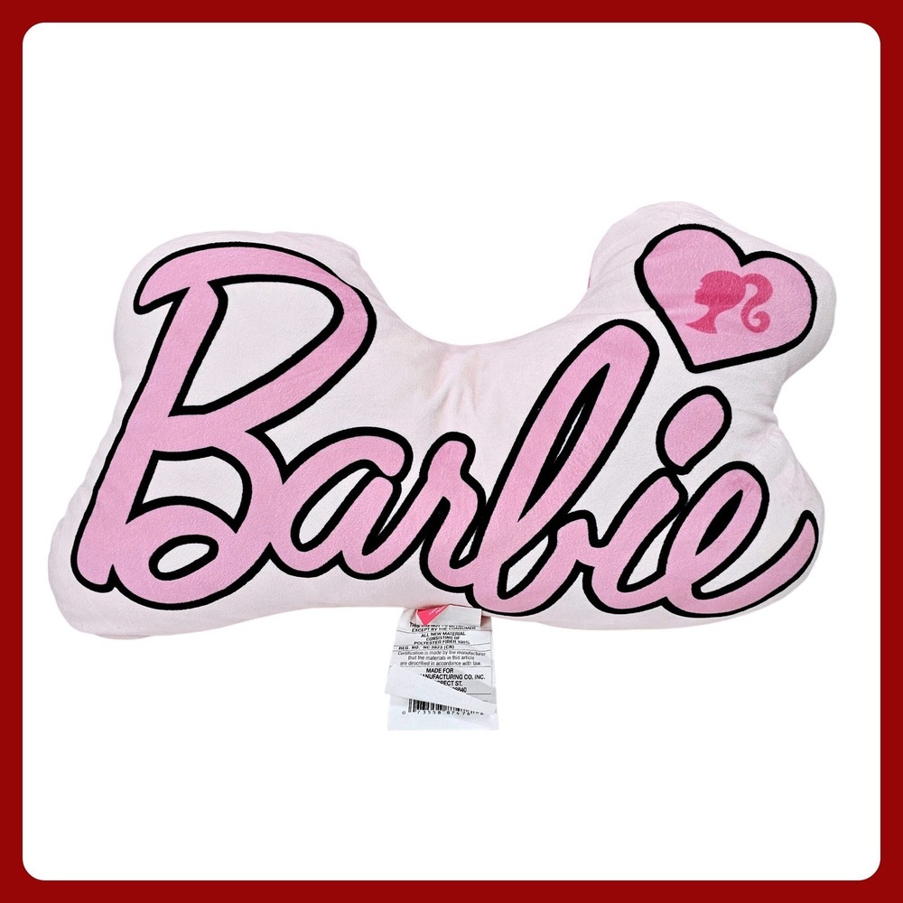 Barbie Pink Bone Shaped Plush‎ Large Pillow Dreamhouse Decor Girls Heart Logo